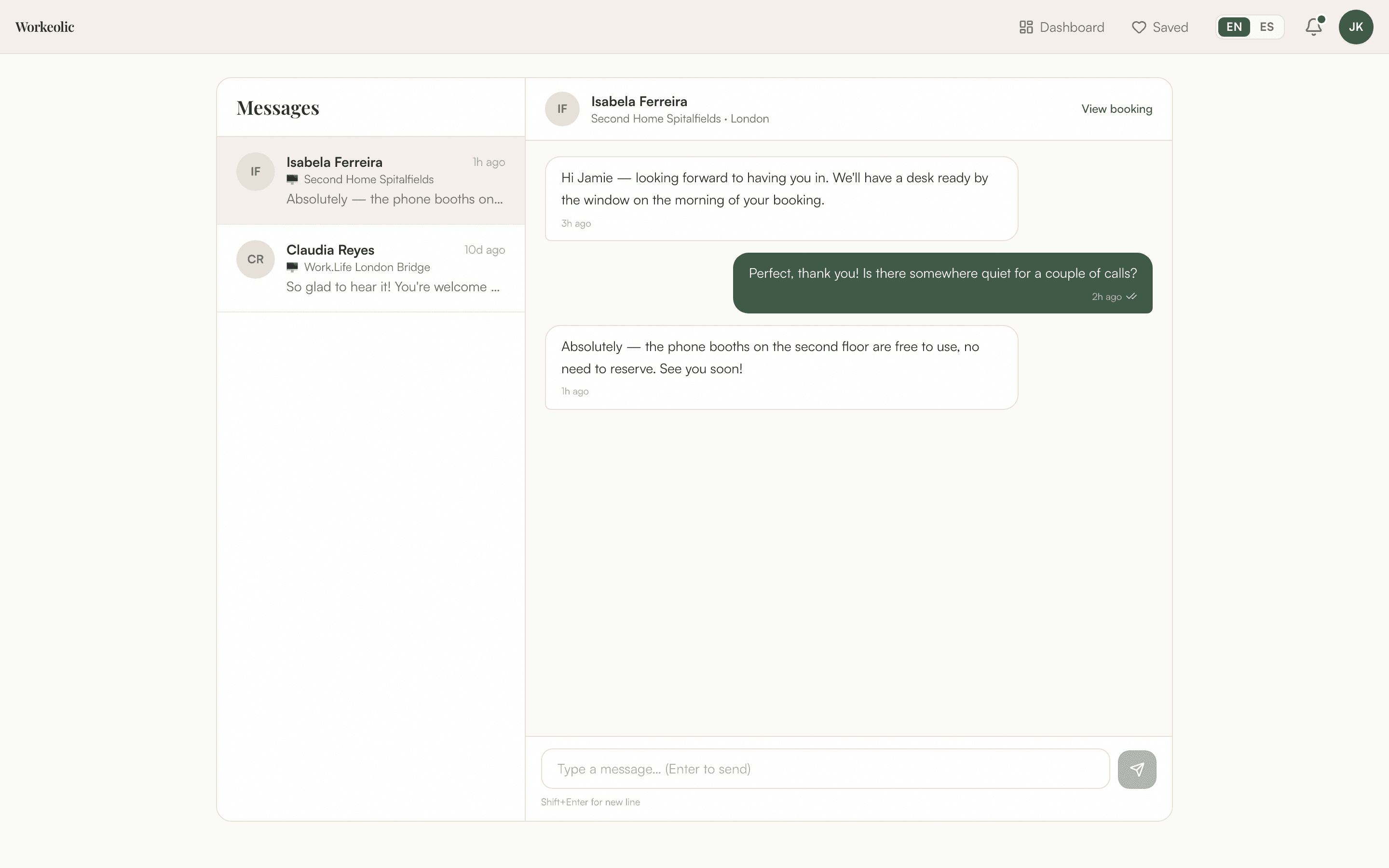 Workeolic — Messages · Host chat